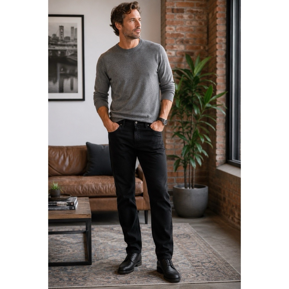 Rank 45 Black Stretch Jeans Size 34x30 Straight Leg‎ Denim Pants Casual Classic